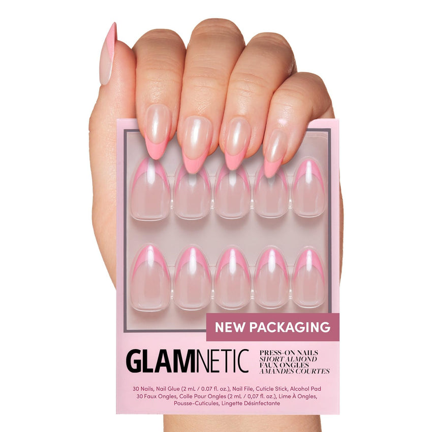 Glamnetic Press On Nails - Goal Digger | Glossy, Semi - Transparent, Short Round Nails, Reusable | 12 Sizes - 30 Nail Kit with Glue - 7DAY'S