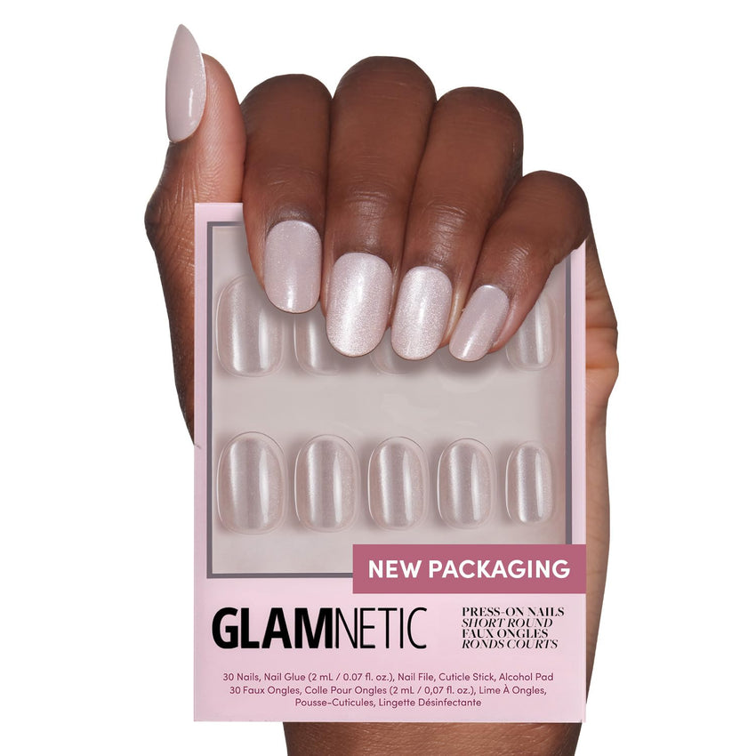 Glamnetic Press On Nails - Goal Digger | Glossy, Semi - Transparent, Short Round Nails, Reusable | 12 Sizes - 30 Nail Kit with Glue - 7DAY'S