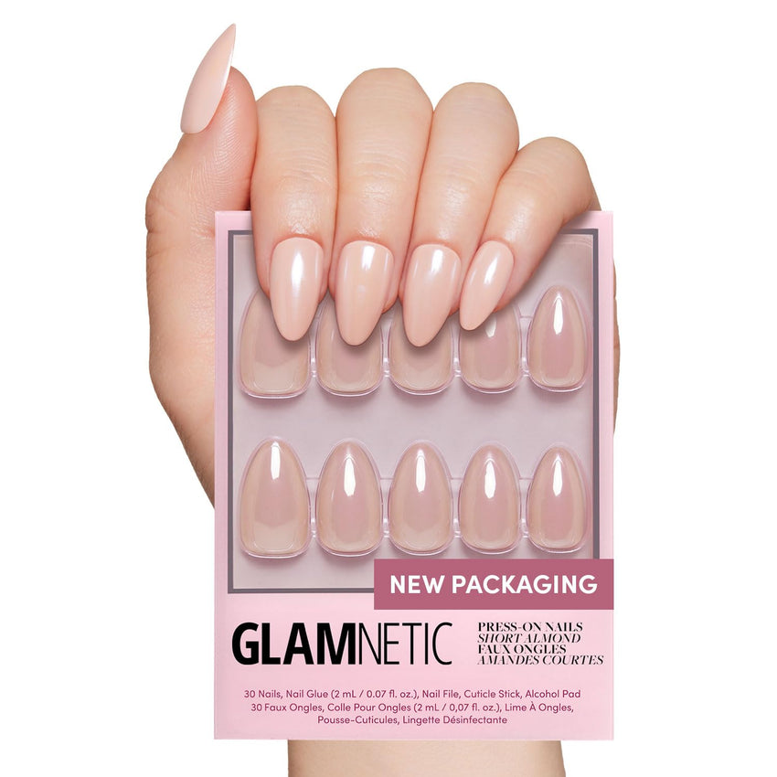Glamnetic Press On Nails - Goal Digger | Glossy, Semi - Transparent, Short Round Nails, Reusable | 12 Sizes - 30 Nail Kit with Glue - 7DAY'S