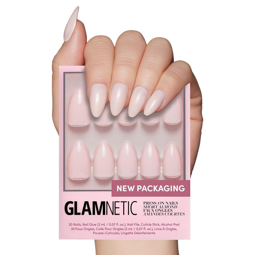 Glamnetic Press On Nails - Goal Digger | Glossy, Semi - Transparent, Short Round Nails, Reusable | 12 Sizes - 30 Nail Kit with Glue - 7DAY'S