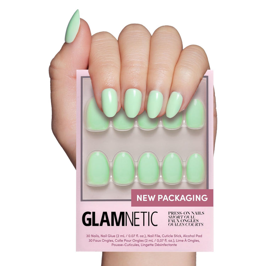 Glamnetic Press On Nails - Goal Digger | Glossy, Semi - Transparent, Short Round Nails, Reusable | 12 Sizes - 30 Nail Kit with Glue - 7DAY'S