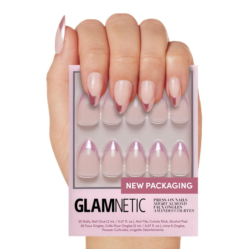 Glamnetic Press On Nails - Goal Digger | Glossy, Semi - Transparent, Short Round Nails, Reusable | 12 Sizes - 30 Nail Kit with Glue - 7DAY'S