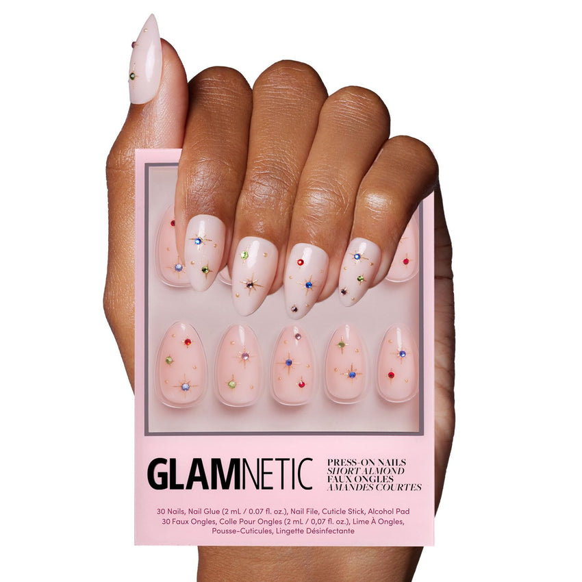 Glamnetic Press On Nails - Goal Digger | Glossy, Semi - Transparent, Short Round Nails, Reusable | 12 Sizes - 30 Nail Kit with Glue - 7DAY'S