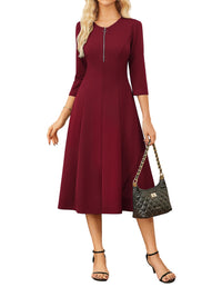 GRACE KARIN Womens Wear to Work Dresses Funeral Dress 3/4 Sleeve Zipper Front Empire Waist Aline Dress with Pockets - 7DAY'S