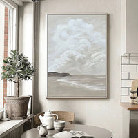 Hand Painted Oil Painting Sky White Cloud Ocean And Beach Abstract Painting White Cloud Painting On Canvas For Sky White Cloud Texture Painting Ocean Painting - 7DAY'S