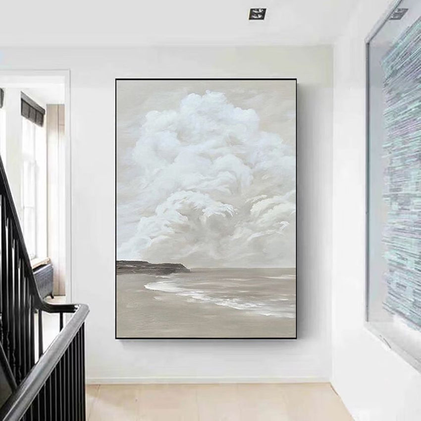Hand Painted Oil Painting Sky White Cloud Ocean And Beach Abstract Painting White Cloud Painting On Canvas For Sky White Cloud Texture Painting Ocean Painting - 7DAY'S