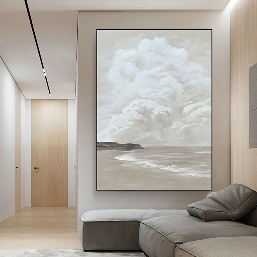 Hand Painted Oil Painting Sky White Cloud Ocean And Beach Abstract Painting White Cloud Painting On Canvas For Sky White Cloud Texture Painting Ocean Painting - 7DAY'S