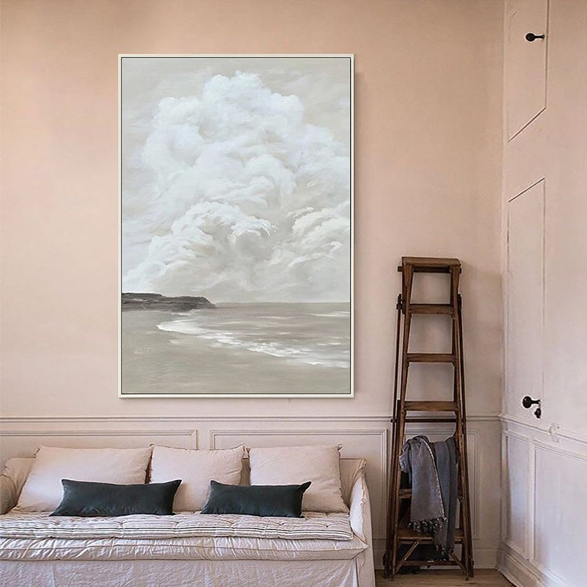 Hand Painted Oil Painting Sky White Cloud Ocean And Beach Abstract Painting White Cloud Painting On Canvas For Sky White Cloud Texture Painting Ocean Painting - 7DAY'S