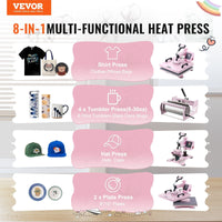 Heat Press Machine 15x15 in 8 in 1 with 30oz Tumbler Press T-Shirts Pink - 7DAY'S
