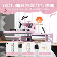 Heat Press Machine 15x15 in 8 in 1 with 30oz Tumbler Press T-Shirts Pink - 7DAY'S