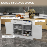 HOMCOM Farmhouse Kitchen Island Cart with Drop Leaf Breakfast Bar, 2 Drawers, Adjustable Shelves, White Wood - 7DAY'S