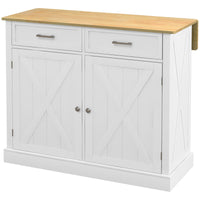 HOMCOM Farmhouse Kitchen Island Cart with Drop Leaf Breakfast Bar, 2 Drawers, Adjustable Shelves, White Wood - 7DAY'S