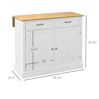 HOMCOM Farmhouse Kitchen Island Cart with Drop Leaf Breakfast Bar, 2 Drawers, Adjustable Shelves, White Wood - 7DAY'S