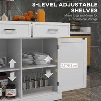 HOMCOM Farmhouse Kitchen Island Cart with Drop Leaf Breakfast Bar, 2 Drawers, Adjustable Shelves, White Wood - 7DAY'S