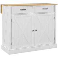 HOMCOM Farmhouse Kitchen Island Cart with Drop Leaf Breakfast Bar, 2 Drawers, Adjustable Shelves, White Wood - 7DAY'S