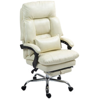 HOMCOM Overstuffed Office Chair, High Back Desk Chair with Foot Rest, Reclining PU Leather Computer Chair, Cream White - 7DAY'S
