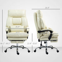 HOMCOM Overstuffed Office Chair, High Back Desk Chair with Foot Rest, Reclining PU Leather Computer Chair, Cream White - 7DAY'S