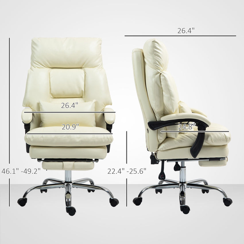 HOMCOM Overstuffed Office Chair, High Back Desk Chair with Foot Rest, Reclining PU Leather Computer Chair, Cream White - 7DAY'S