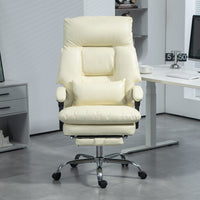 HOMCOM Overstuffed Office Chair, High Back Desk Chair with Foot Rest, Reclining PU Leather Computer Chair, Cream White - 7DAY'S