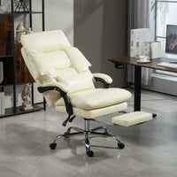 HOMCOM Overstuffed Office Chair, High Back Desk Chair with Foot Rest, Reclining PU Leather Computer Chair, Cream White - 7DAY'S