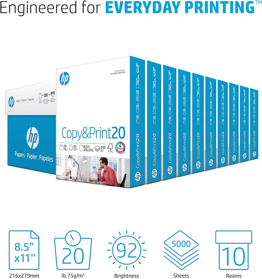 HP Printer Paper | 8.5 x 11 Paper | Copy &Print 20 lb | 1 Ream Case - 500 Sheets| 92 Bright | Made in USA - FSC Certified | 200060 - 7DAY'S