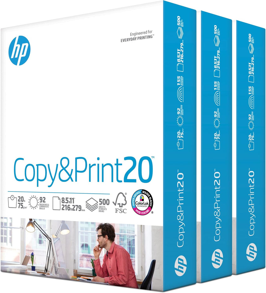 HP Printer Paper | 8.5 x 11 Paper | Copy &Print 20 lb | 1 Ream Case - 500 Sheets| 92 Bright | Made in USA - FSC Certified | 200060 - 7DAY'S