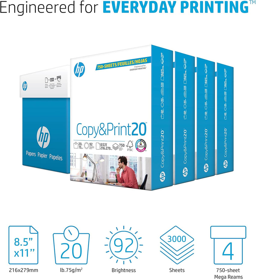 HP Printer Paper | 8.5 x 11 Paper | Copy &Print 20 lb | 1 Ream Case - 500 Sheets| 92 Bright | Made in USA - FSC Certified | 200060 - 7DAY'S
