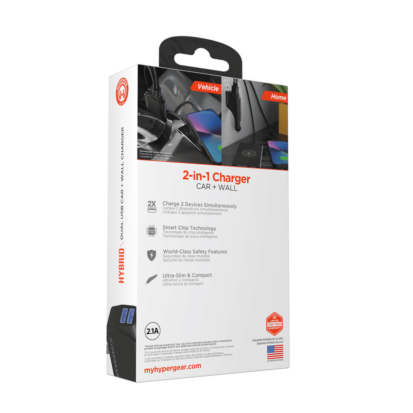 HyperGear Hybrid 2.1A Dual USB Car/Wall Charger - 7DAY'S