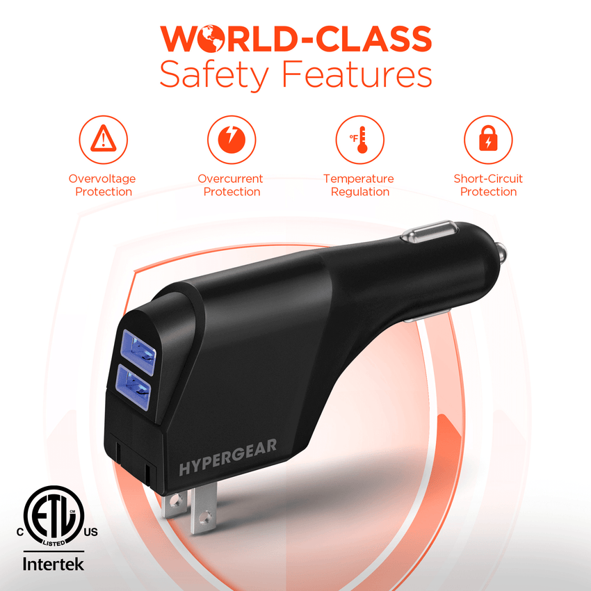 HyperGear Hybrid 2.1A Dual USB Car/Wall Charger - 7DAY'S