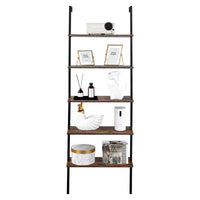 Industrial Wall Mounted Bookcase 5 - Tier Open Ladder Shelf Bookshelf with Metal Frame, 23.6" L x 11.8" W x 70.9" H - 7DAY'S