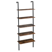 Industrial Wall Mounted Bookcase 5 - Tier Open Ladder Shelf Bookshelf with Metal Frame, 23.6" L x 11.8" W x 70.9" H - 7DAY'S