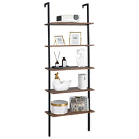 Industrial Wall Mounted Bookcase 5 - Tier Open Ladder Shelf Bookshelf with Metal Frame, 23.6" L x 11.8" W x 70.9" H - 7DAY'S