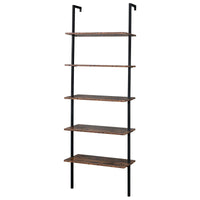 Industrial Wall Mounted Bookcase 5 - Tier Open Ladder Shelf Bookshelf with Metal Frame, 23.6" L x 11.8" W x 70.9" H - 7DAY'S