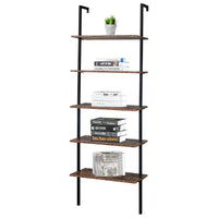 Industrial Wall Mounted Bookcase 5 - Tier Open Ladder Shelf Bookshelf with Metal Frame, 23.6" L x 11.8" W x 70.9" H - 7DAY'S