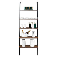 Industrial Wall Mounted Bookcase 5 - Tier Open Ladder Shelf Bookshelf with Metal Frame, 23.6" L x 11.8" W x 70.9" H - 7DAY'S