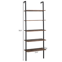 Industrial Wall Mounted Bookcase 5 - Tier Open Ladder Shelf Bookshelf with Metal Frame, 23.6" L x 11.8" W x 70.9" H - 7DAY'S