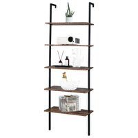 Industrial Wall Mounted Bookcase 5 - Tier Open Ladder Shelf Bookshelf with Metal Frame, 23.6" L x 11.8" W x 70.9" H - 7DAY'S