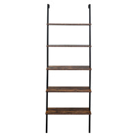 Industrial Wall Mounted Bookcase 5 - Tier Open Ladder Shelf Bookshelf with Metal Frame, 23.6" L x 11.8" W x 70.9" H - 7DAY'S