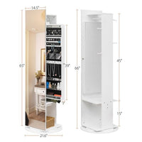 Jewelry Armoire with Full Length Mirror 360° and Large Capacity Jewelry Organizer Armoire; Lockable Mirror with Jewelry Storage; Coat Rack; Multi Storage Shelves - 7DAY'S