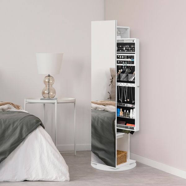 Jewelry Armoire with Full Length Mirror 360° and Large Capacity Jewelry Organizer Armoire; Lockable Mirror with Jewelry Storage; Coat Rack; Multi Storage Shelves - 7DAY'S