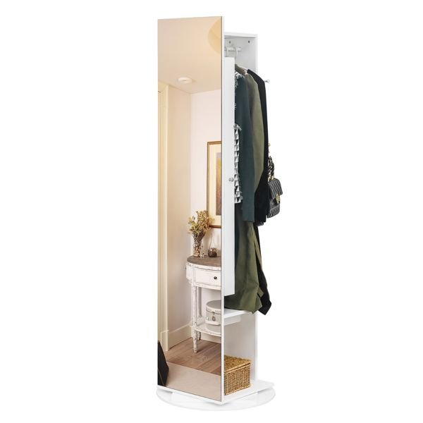 Jewelry Armoire with Full Length Mirror 360° and Large Capacity Jewelry Organizer Armoire; Lockable Mirror with Jewelry Storage; Coat Rack; Multi Storage Shelves - 7DAY'S