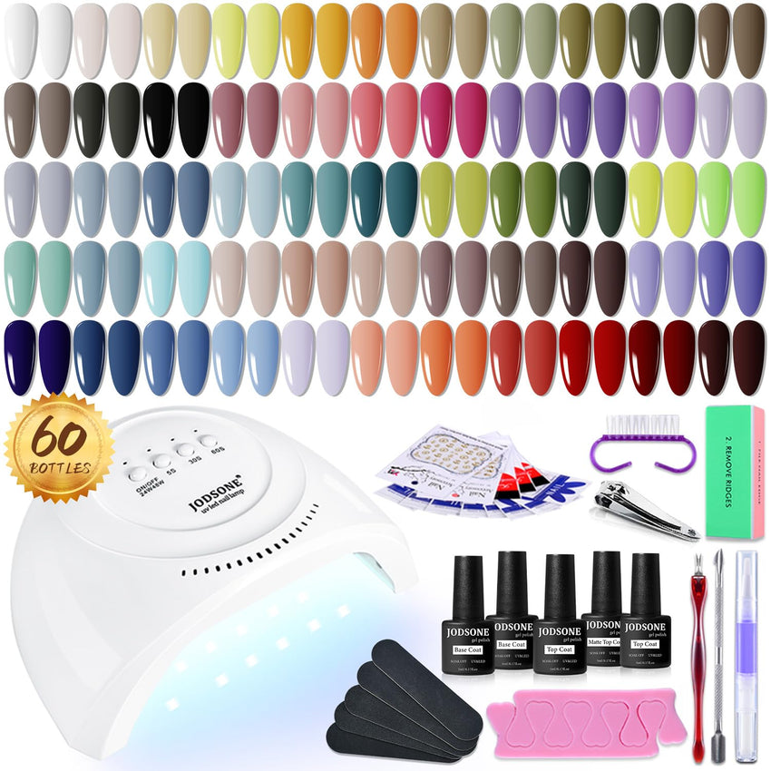 JODSONE 36 PCS Gel Nail Polish Set - 32 Colors Gel Polish Kit Base Coat Glossy Matte and Glitter Top Coat Nail Polish Set Green Blue Red Pink Collection Gifts for Women - 7DAY'S