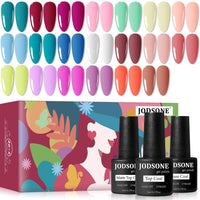 JODSONE 36 PCS Gel Nail Polish Set - 32 Colors Gel Polish Kit Base Coat Glossy Matte and Glitter Top Coat Nail Polish Set Green Blue Red Pink Collection Gifts for Women - 7DAY'S