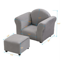 Kids Chair, Kids Upholstered Couch with ottoman, Dark Gray - 7DAY'S