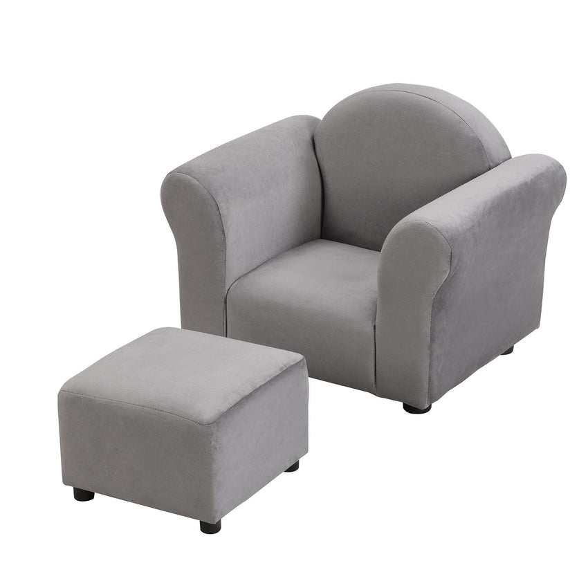 Kids Chair, Kids Upholstered Couch with ottoman, Dark Gray - 7DAY'S