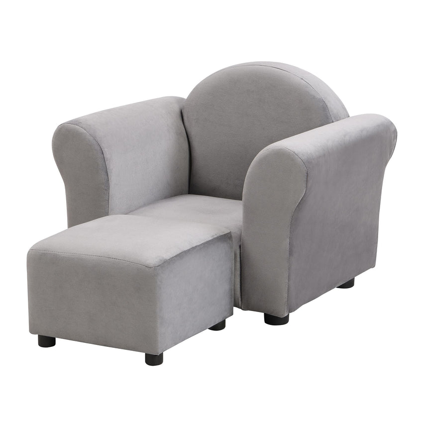 Kids Chair, Kids Upholstered Couch with ottoman, Dark Gray - 7DAY'S