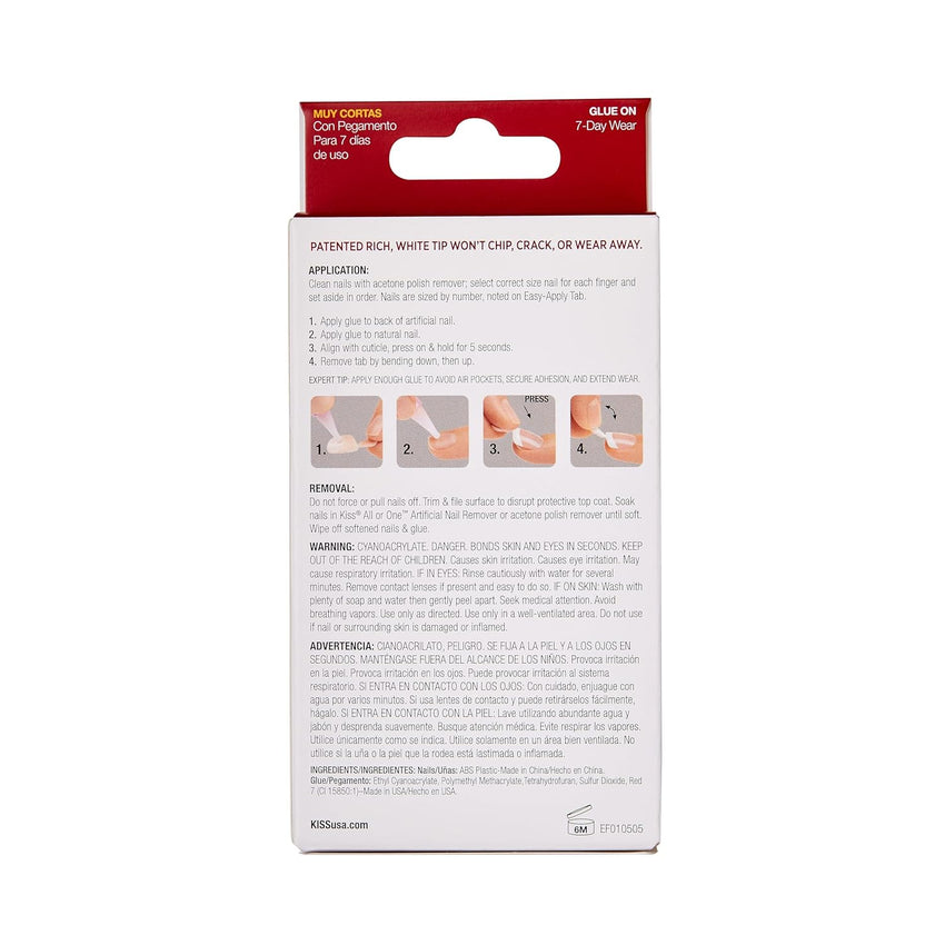 Kiss Everlasting French Nail Manicure, Chip - Free with Flexi - Fit Technology, Real Short, "Endless", Nail Kit with Pink Nail Glue (Net Wt. 2 g / 0.07oz.), Mini File, Manicure Stick, and 28 Fake Nails - 7DAY'S