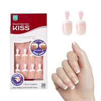 Kiss Everlasting French Nail Manicure, Chip - Free with Flexi - Fit Technology, Real Short, "Endless", Nail Kit with Pink Nail Glue (Net Wt. 2 g / 0.07oz.), Mini File, Manicure Stick, and 28 Fake Nails - 7DAY'S