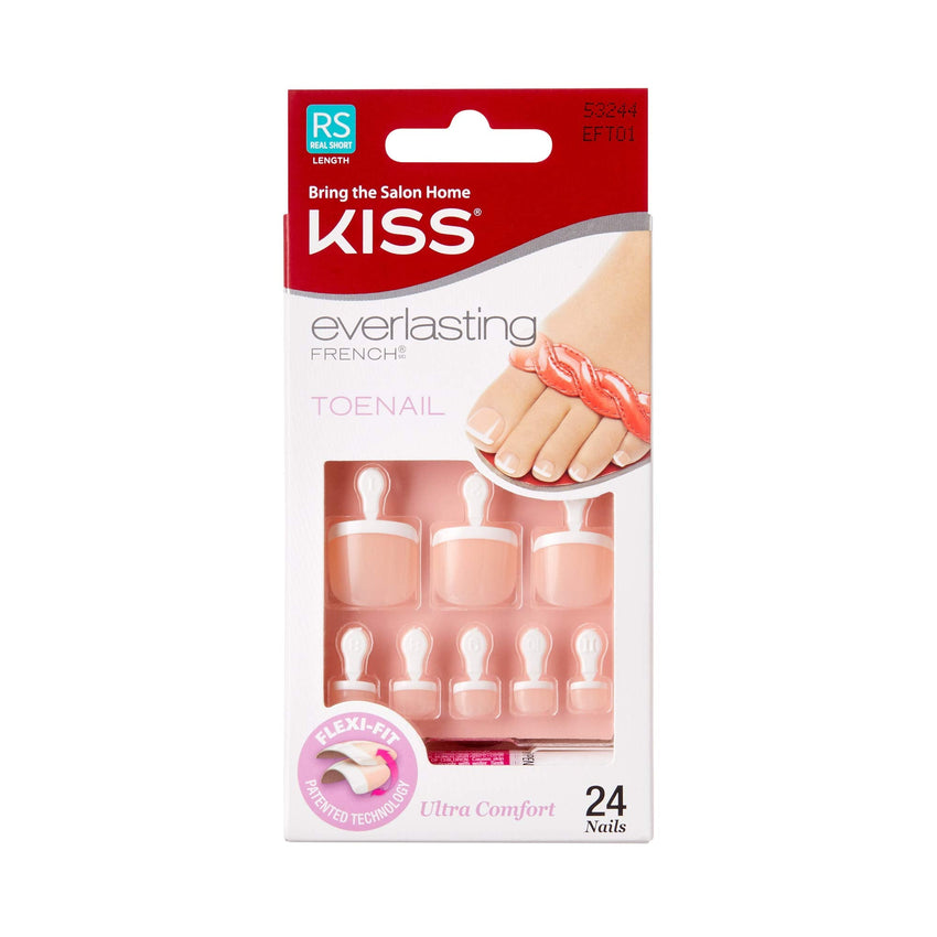 Kiss Everlasting French Nail Manicure, Chip - Free with Flexi - Fit Technology, Real Short, "Endless", Nail Kit with Pink Nail Glue (Net Wt. 2 g / 0.07oz.), Mini File, Manicure Stick, and 28 Fake Nails - 7DAY'S