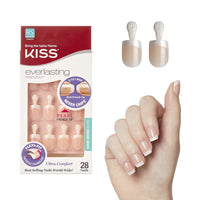 Kiss Everlasting French Nail Manicure, Chip - Free with Flexi - Fit Technology, Real Short, "Endless", Nail Kit with Pink Nail Glue (Net Wt. 2 g / 0.07oz.), Mini File, Manicure Stick, and 28 Fake Nails - 7DAY'S